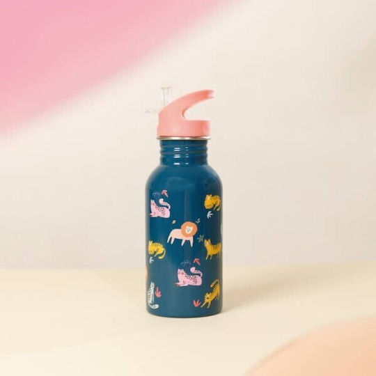 Yoko Bottle Thermos Stainless Steel 500ml Blue with Straw