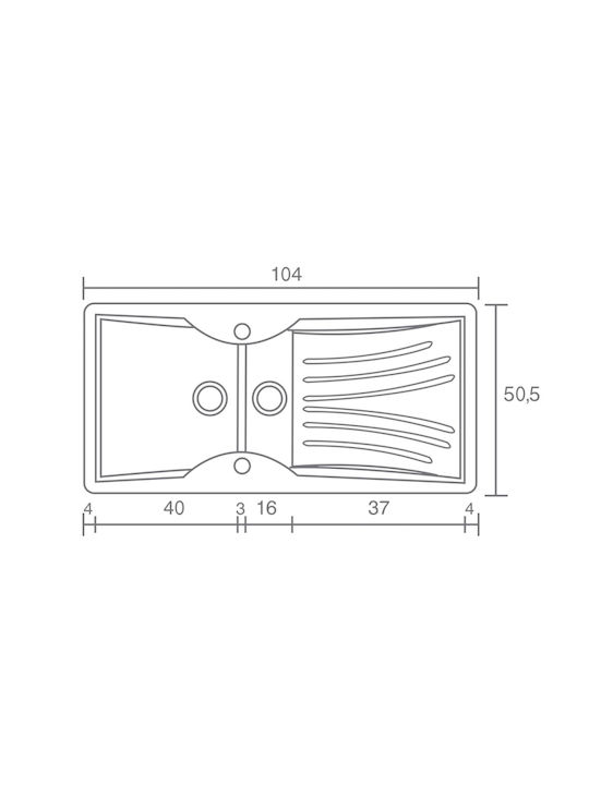 Sanitec Classic Drop-In Sink Left Synthetic Granite W104xD51cm White