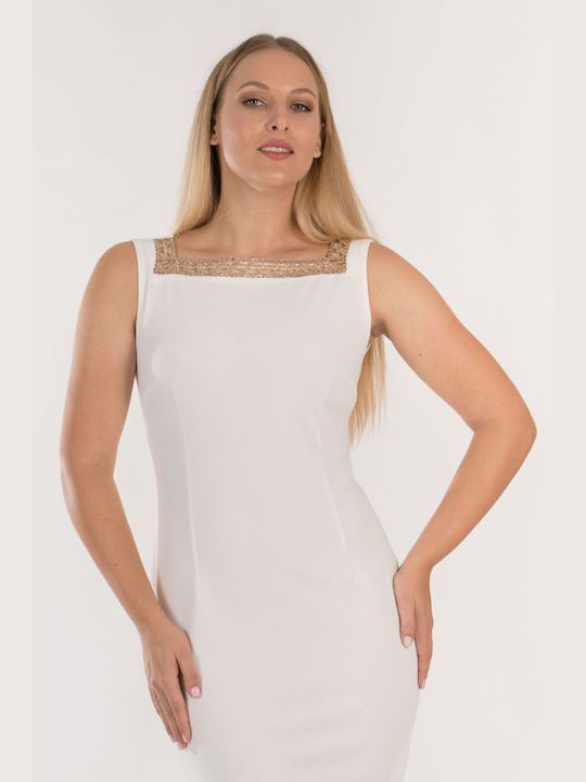 BelleFille Midi Rochie Fără mâneci Alb