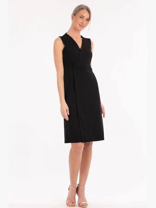 BelleFille Midi Dress Sleeveless Wrap Black