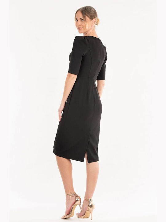 BelleFille Midi Dress 3/4 Sleeve Black