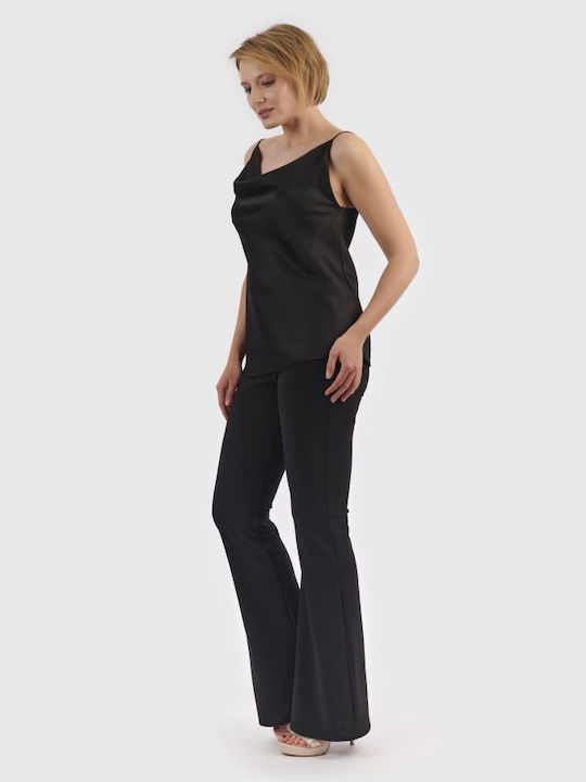 BelleFille Damen Stoff Palazzo-Hose Schwarz