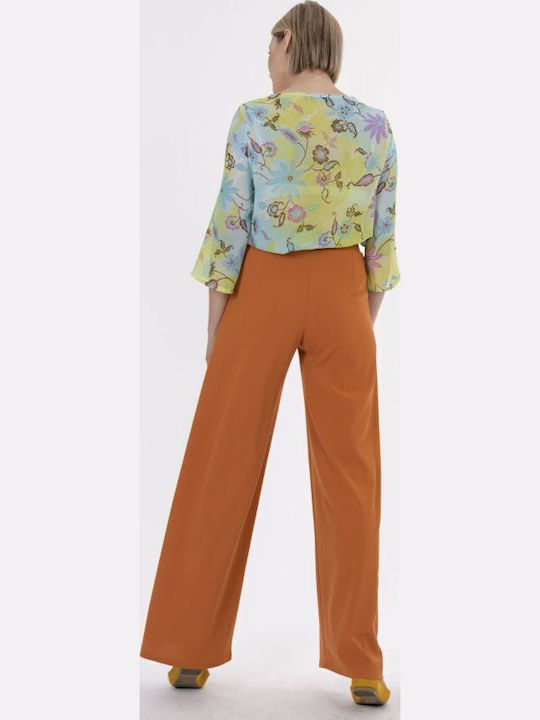Damen Bluse mit 3/4 Ärmel Blumen Türkis