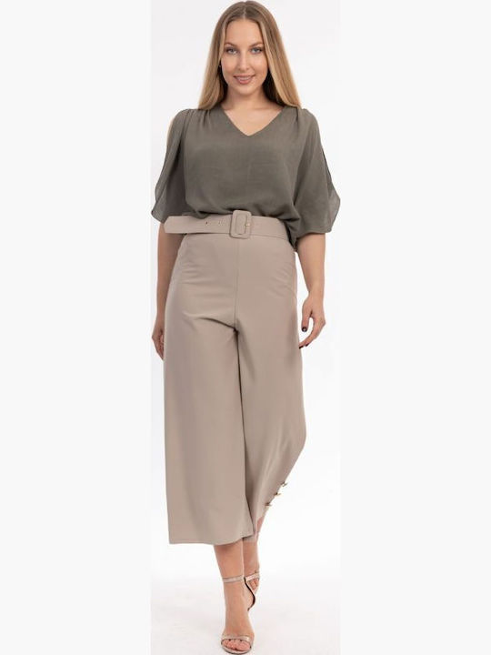 Women's Blouse with Bat Sleeves Khaki