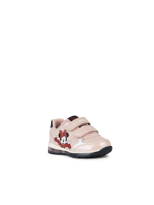 Geox Παιδικά Sneakers Ανατομικά με Σκρατς & Φωτάκια Ροζ