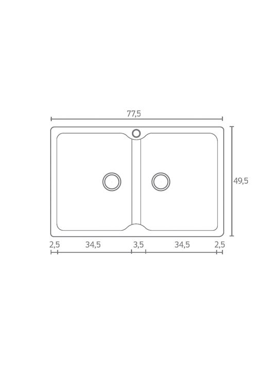 Sanitec Classic Drop-In Sink Synthetic Granite W78xD50cm Granite Grey