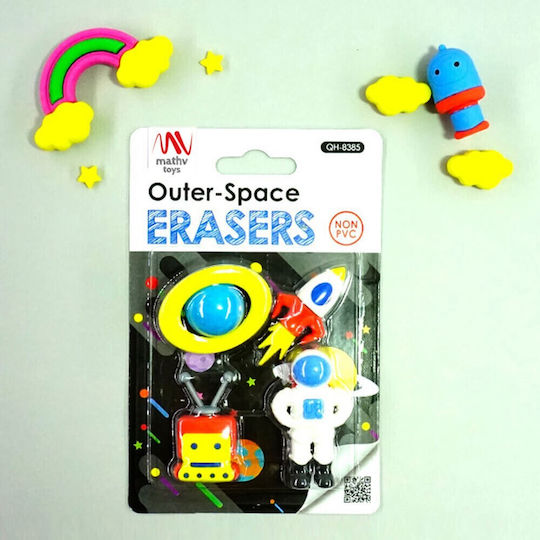 QiHao Eraser Set for Pencil and Pen Outer Space Traveller (Μiscellaneous Designs/Colors) 4pcs