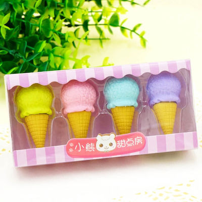 QiHao Eraser Set for Pencil and Pen Fancy Desserts (Μiscellaneous Designs/Colors) 4pcs