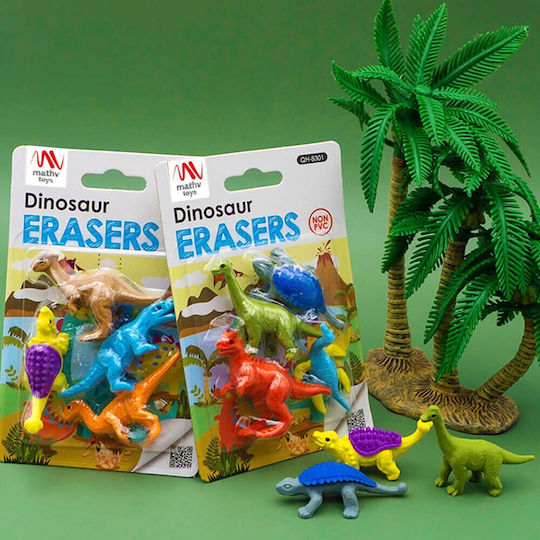 QiHao Σετ Γόμες για Μολύβι DINOSAURS (Διάφορα Σχέδια/Χρώματα) 4τμχ