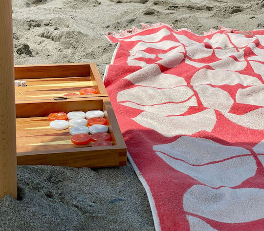 Nef-Nef Homeware Groovy Beach Towel Cotton Coral with Fringes 170x90cm.