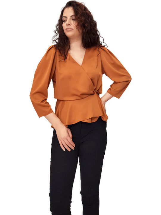 Queen Fashion Women's Blouse Long Sleeve Brown