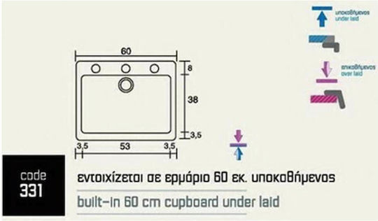 Sanitec Classic Drop-In Мивка от Синтетичен Гранит Ш60xД50см син гранит