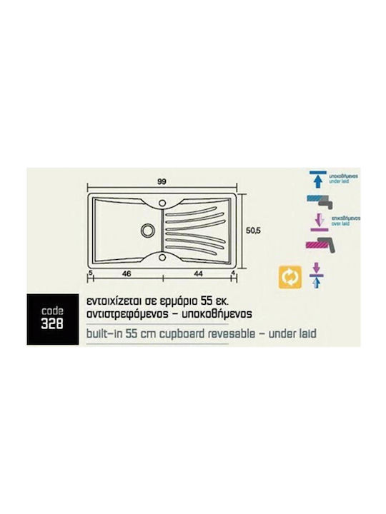 Sanitec Classic Drop-In Sink Synthetic Granite W99xD51cm Granite Blue