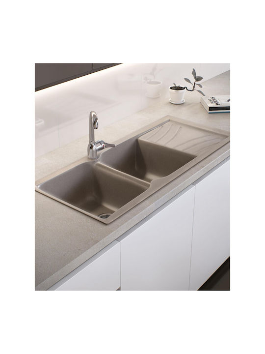 Sanitec Classic Drop-In Spüle aus Verbundgranulat B115xT50cm Granite Taupe