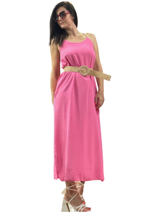 Summer Maxi Dress with Slit Pink