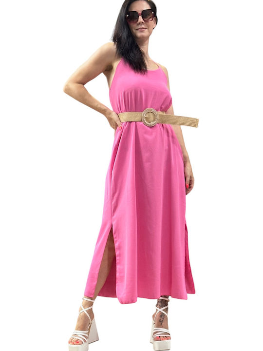 Summer Maxi Dress with Slit Pink