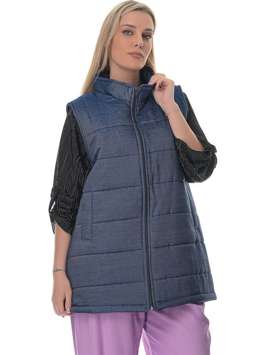 Lungă Jachetă de femei Fără mâneci Puffer Albastru