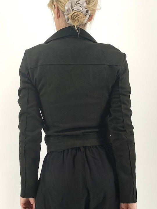 Women's Short Biker Suede Jacket for Winter Black