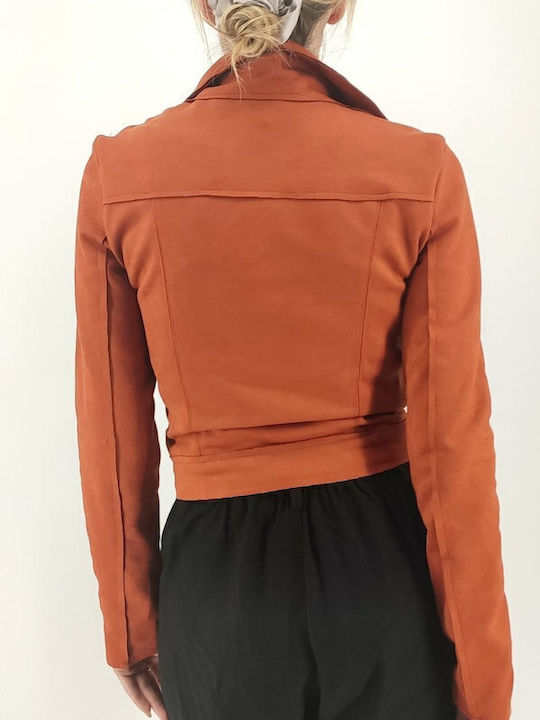 Women's Short Biker Suede Jacket for Winter Orange
