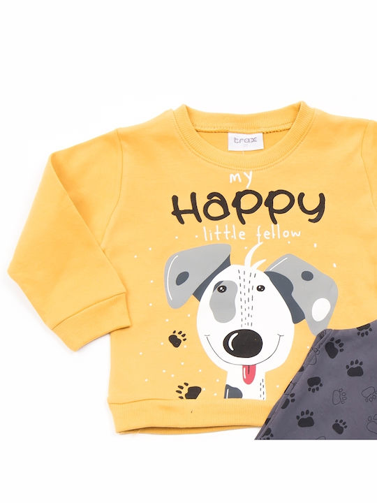 Trax Set Top & Bottom Kids Winter Cotton Pyjamas Yellow