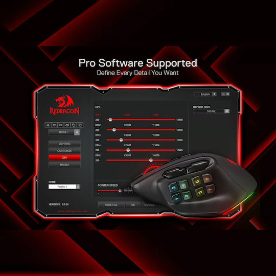 Redragon Aatrox M811 RGB Gaming Ποντίκι 12400 DPI Μαύρο