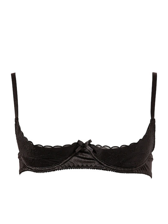 Cottelli Collection Basic Lifting Bra Underwired Stretch Satin Sexy Σουτιέν Μαύρο