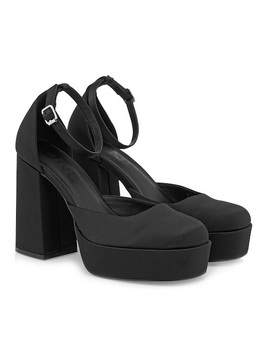 Kalista Synthetic Leather Black Heels with Strap