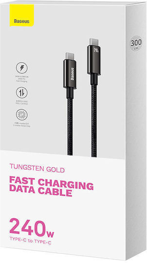 Baseus Tungsten Gold USB 2.0 Cable USB-C Male - USB-C 240W PD Black 3m CAWJ040201