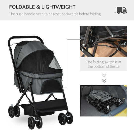 Pawhut Dog Carrying Gray Stroller L95xW76.5xH52cm