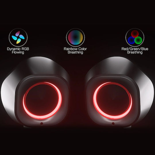 Redragon Kaidas GS590 Ασύρματα Ηχεία Υπολογιστή 2.0 με RGB Φωτισμό και Ισχύ 3W Μαύρα