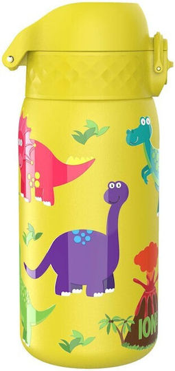 Ion8 Dinos Детска Бутилка За Вода Термос Динозавър Пластмаса Със Сламка Non Spill Жълта 320ml