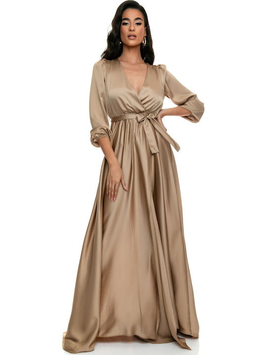 Maxi Dress for Wedding Christening Satin Gold