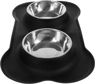 Stainless Bowls Dog Food & Water Black with Base