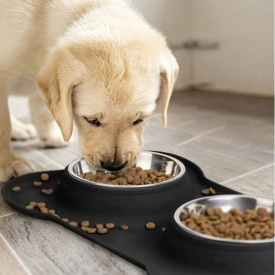 Purlov Stainless Steel Bowl Food & Water for Dog & Cat with Base 2x 450ml 13cm in Black Color