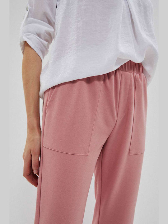 Make your image Women's High-waisted Fabric Trousers with Elastic Pink