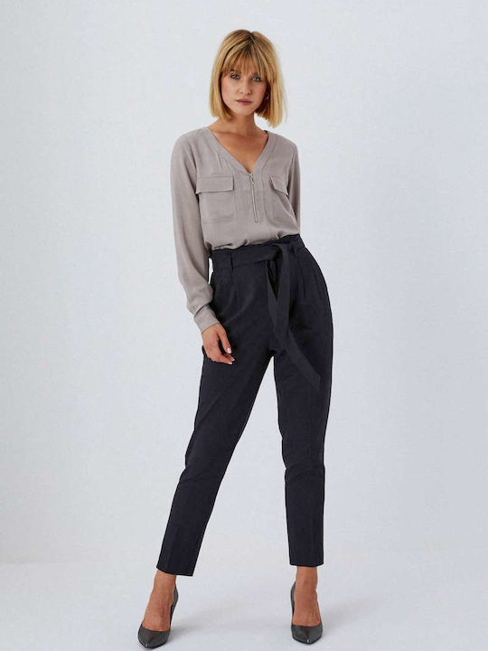 Make your image Women's High-waisted Fabric Trousers Gray