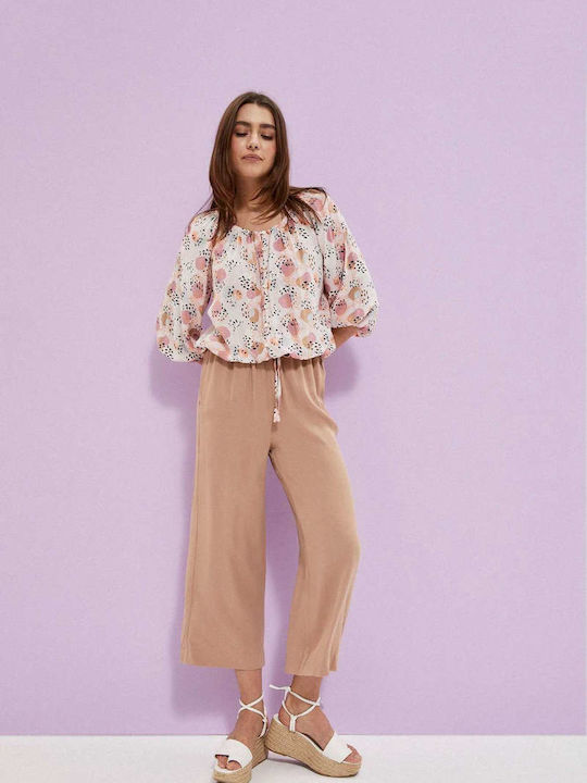 Make your image Femei cu talie înaltă Pantaloni culottes cu elastic Bej