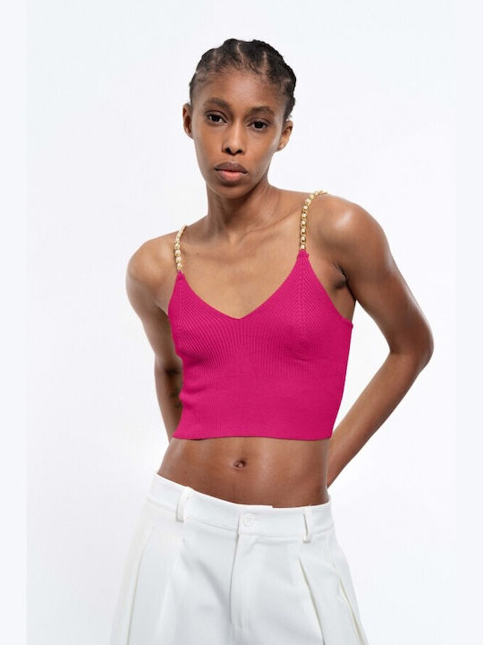 Make your image Damen Sommer Crop Top mit Trägern & V-Ausschnitt Fuchsie