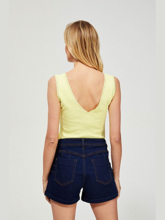 Make your image Women's Summer Blouse Cotton Sleeveless with V Neckline Yellow