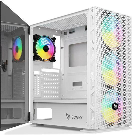 Savio Raptor X1 ARGB Gaming Midi-Turm Computergehäuse mit Seitenfenster Weiß