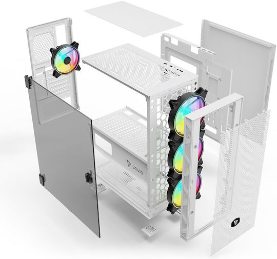Savio Raptor X1 ARGB Gaming Midi-Turm Computergehäuse mit Seitenfenster Weiß