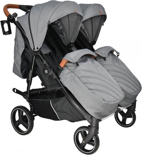 Bebe Stars Double Trouble Количка за близнаци Подходяща за Новоредено Сива 12.5kg