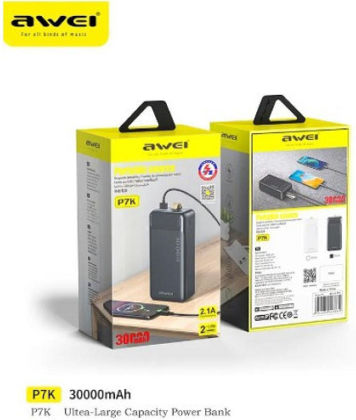 Awei P7K Power Bank 30000mAh με 2 Θύρες USB-A και Θύρα USB-C Μαύρο
