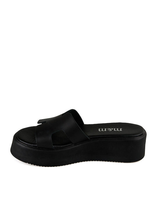 Δερμάτινα Γυναικεία Σανδάλια Flatforms Μαύρα