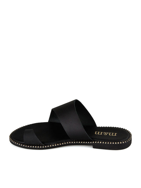 Leder Flache Sandalen für Damen in Schwarz Farbe