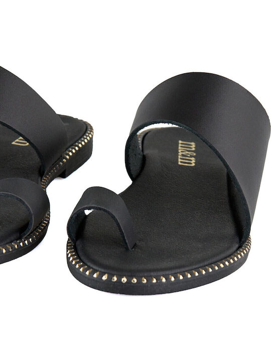 Leder Flache Sandalen für Damen in Schwarz Farbe