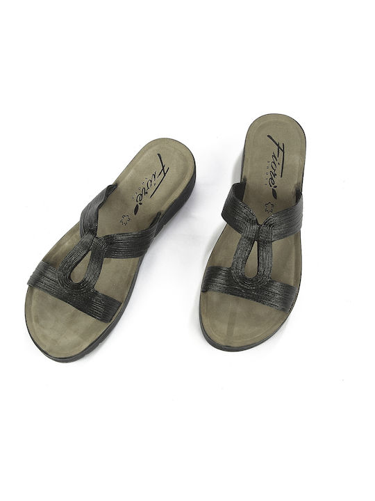 Δερμάτινα Γυναικεία Σανδάλια Flatforms Μαύρα