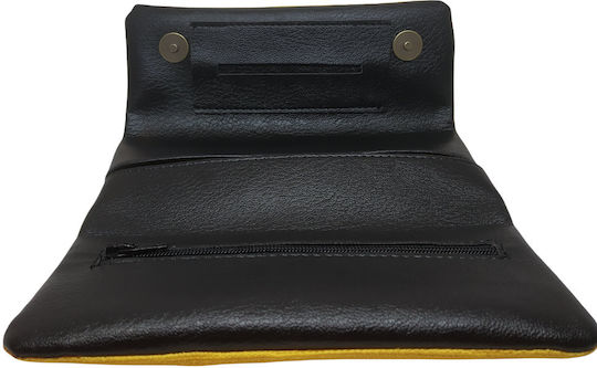 Handmade Fabric Tobacco Pouch Yellow Handmade with Magnetic Closure 16x8cm