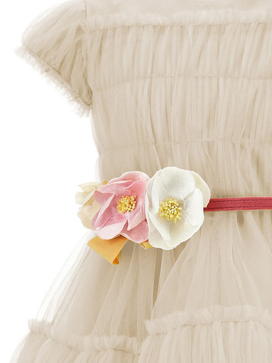 Children's Dress Short Sleeve Tulle Beige