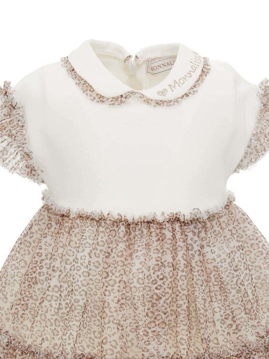 Kinderkleid Kurzärmelig Tüll Tierdruck Ecru